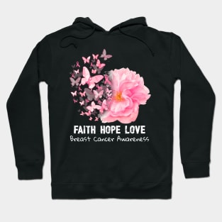 Faith Hope Love Breast Cancer Awareness Flower Pink Hoodie